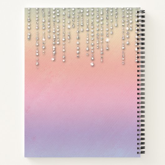 Rainbow Glitzer Tropfen Rhinestones Mit Monogramm Notizblock (Rückseite)