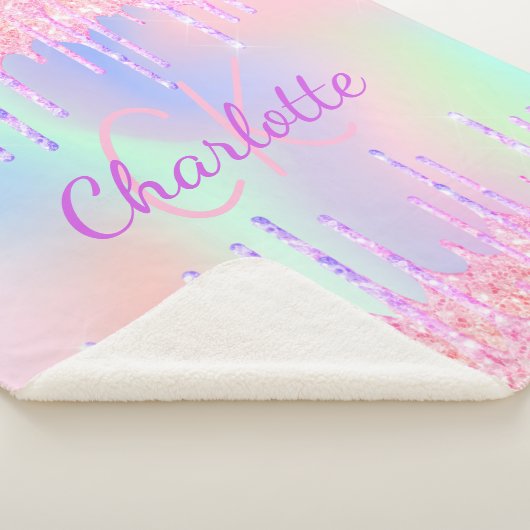 Rainbow-Glitzer-Tropfen rosa lila Monogrammschrift Sherpadecke (3/4)