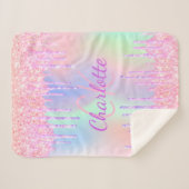 Rainbow-Glitzer-Tropfen rosa lila Monogrammschrift Sherpadecke (Vorderseite (Horizontal))
