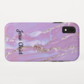 Rainbow Glitzer Tropfen rosa Monogramm Case-Mate iPhone Hülle (Rückseite (Horizontal))