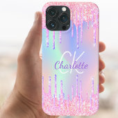Rainbow Glitzer Tropfen rosa Monogramm Case-Mate iPhone Hülle