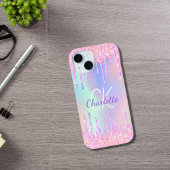 Rainbow Glitzer Tropfen rosa Monogramm Case-Mate iPhone Hülle