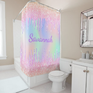 Rainbow Glitzer Tropfen rosa Monogramm Duschvorhang