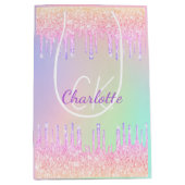 Rainbow Glitzer Tropfen Rosa Monogramm Mittlere Geschenktüte (Vorderseite)