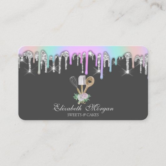 Rainbow Glitzer Tropfens Bäckereihandwerkzeuge Visitenkarte (Vorderseite)