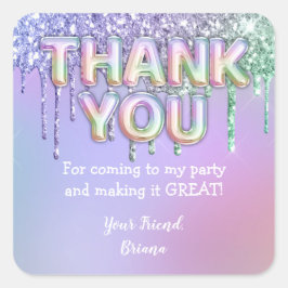 Rainbow Glitzer Tropfens Girl Birthday Party Gefal Quadratischer Aufkleber