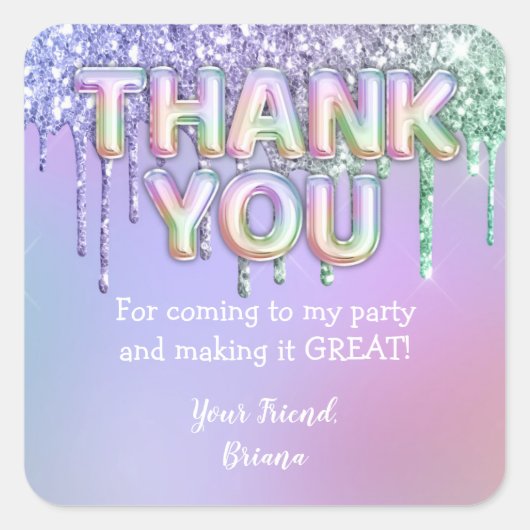 Rainbow Glitzer Tropfens Girl Birthday Party Gefal Quadratischer Aufkleber (Vorderseite)