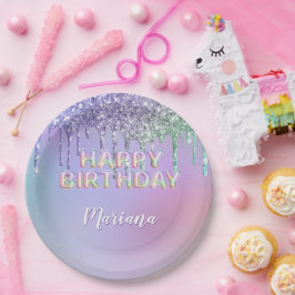 Rainbow Glitzer Tropfens Girl Birthday Party Pappteller
