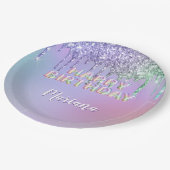 Rainbow Glitzer Tropfens Girl Birthday Party Pappteller (Schrägansicht)