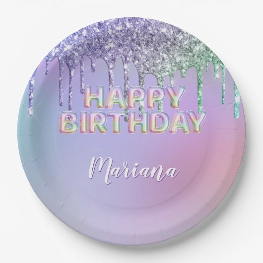 Rainbow Glitzer Tropfens Girl Birthday Party Pappteller (Vorderseite)