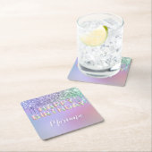 Rainbow Glitzer Tropfens Girl Birthday Party Rechteckiger Pappuntersetzer (Vor Ort)