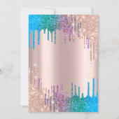 Rainbow Glitzer Tropfens Pink Flamingos Quinceañer Einladung (Rückseite)