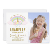 Rainbow Glitzer Unicorn Foto Geburtstagseinladung