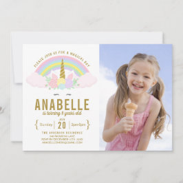 Rainbow Glitzer Unicorn Foto Geburtstagseinladung Einladung