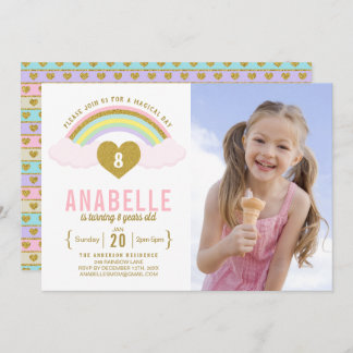 Rainbow Glitzer Unicorn Foto Geburtstagseinladung Einladung