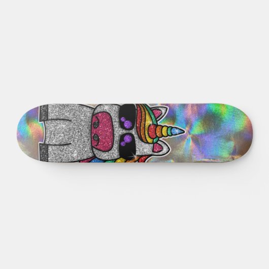 Rainbow Glitzer Unicorn Funkelnd Chrome Holographi Skateboard (Horizontal)