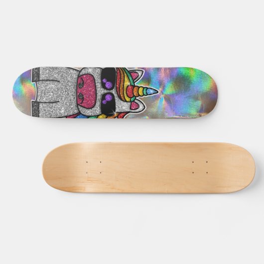 Rainbow Glitzer Unicorn Funkelnd Chrome Holographi Skateboard (Horizontal)