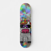 Rainbow Glitzer Unicorn Funkelnd Chrome Holographi Skateboard (Vorne)