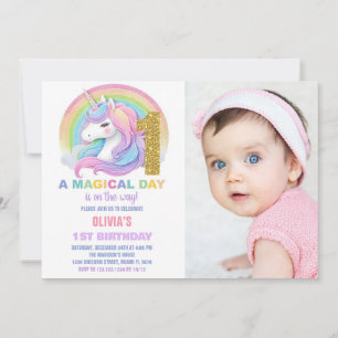 Rainbow Glitzer Unicorn Geburtstag Einladungen Fot