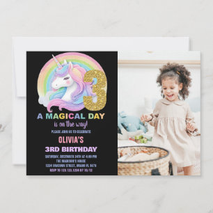 Rainbow Glitzer Unicorn Geburtstag Einladungen Fot