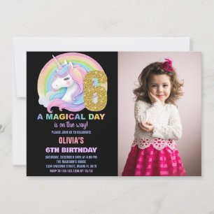 Rainbow Glitzer Unicorn Geburtstag Einladungen Fot
