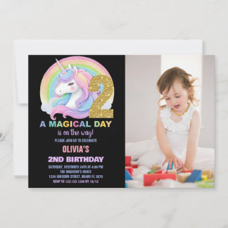 Rainbow Glitzer Unicorn Geburtstag Einladungen Fot
