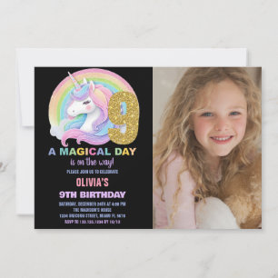 Rainbow Glitzer Unicorn Geburtstag Einladungen Fot