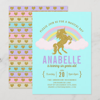 Rainbow Glitzer Unicorn Geburtstagsparty Einladung