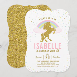 Rainbow Glitzer Unicorn Geburtstagsparty Einladung
