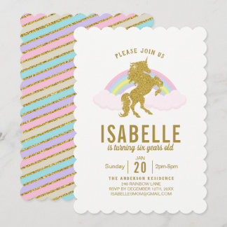 Rainbow Glitzer Unicorn Geburtstagsparty Einladung