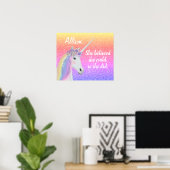 Rainbow Glitzer Unicorn Girls Personalisiert Poster (Heimbüro)