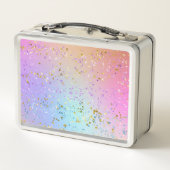 Rainbow Glitzer Unicorn Sparkle Personalisiert  Metall Brotdose (Rückseite)
