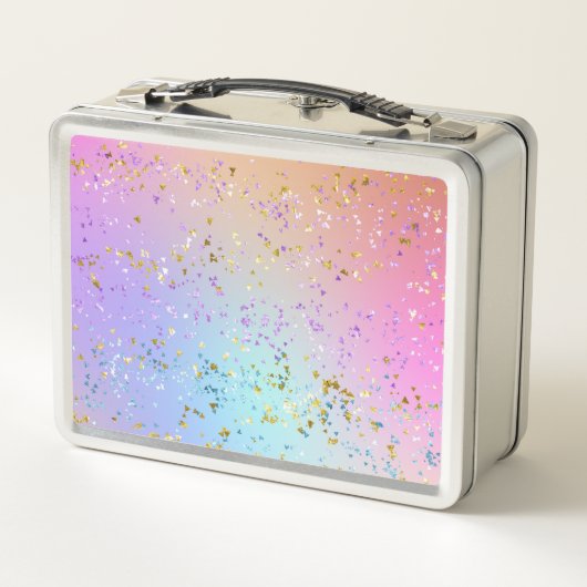 Rainbow Glitzer Unicorn Sparkle Personalisiert Metall Brotdose (Rückseite)