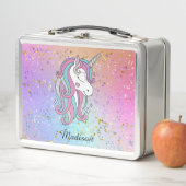 Rainbow Glitzer Unicorn Sparkle Personalisiert  Metall Brotdose (Beispiel)