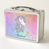 Rainbow Glitzer Unicorn Sparkle Personalisiert Metall Brotdose (Vorderseite)