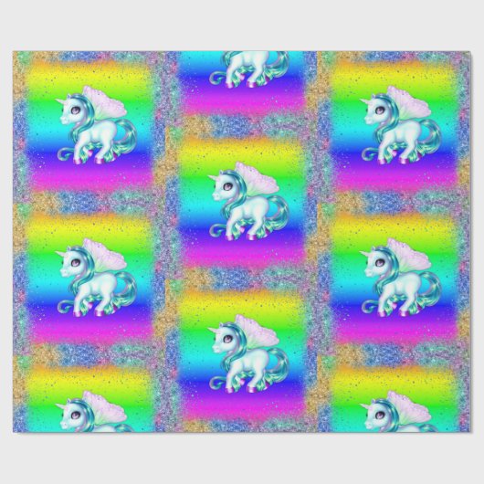 Rainbow Glitzer Unicorns Geschenkpapier (Flach)
