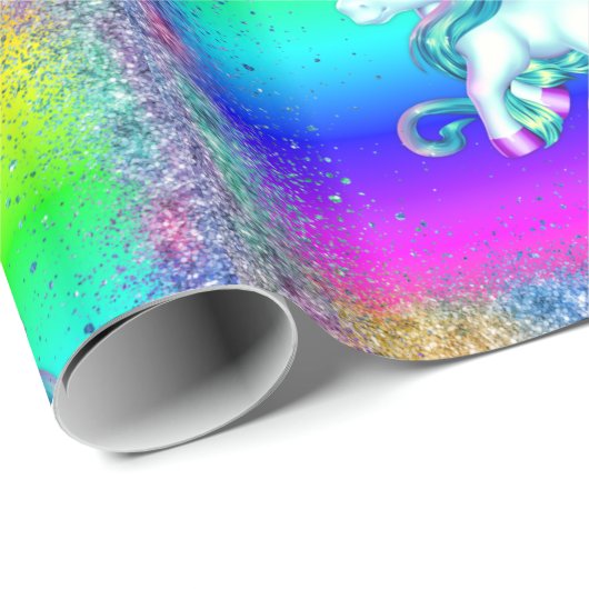Rainbow Glitzer Unicorns Geschenkpapier (Rolleneckpunkt)