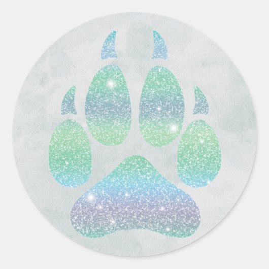 Rainbow Glitzer Wolf Paw Trendy Girly Runder Aufkleber (Vorderseite)