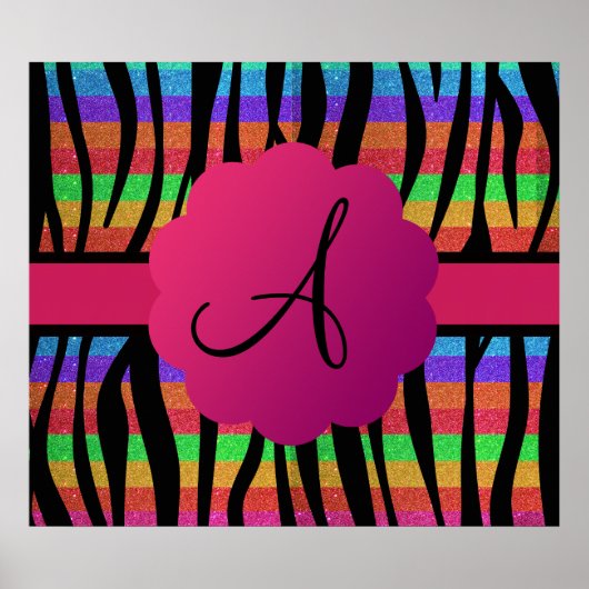 Rainbow-Glitzer-Zebrastreifen mit Monogramm Poster (Vorne)