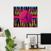 Rainbow-Glitzer-Zebrastreifen mit Monogramm Poster (Heimbüro)