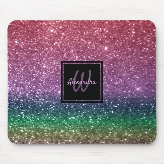 Rainbow Glitzern Monogram Pink Glamour Mousepad (Vorne)