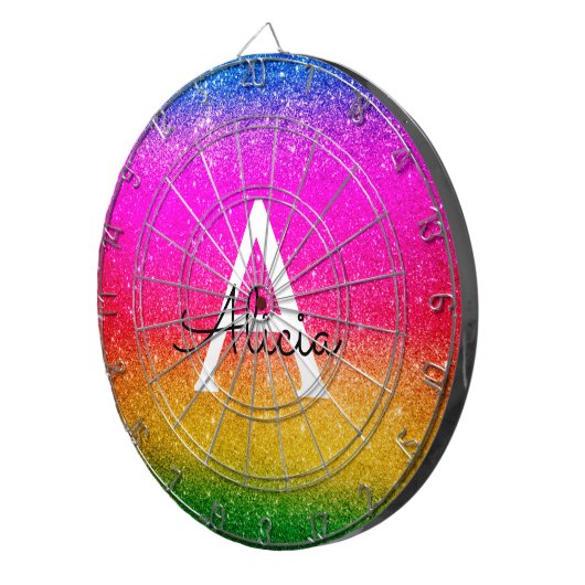Rainbow Glitzern Yellow Green Lila Name Dartboard Dartscheibe (Vorderseite rechts)