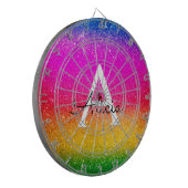 Rainbow Glitzern Yellow Green Lila Name Dartboard Dartscheibe (Vorderseite Links)