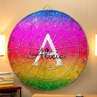 Rainbow Glitzern Yellow Green Lila Name Dartboard Dartscheibe