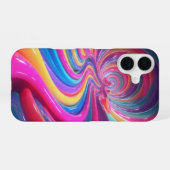 Rainbow Glossy Swirl 3D Abstrakt iPhone 16 Hülle (Rückseite (Horizontal))