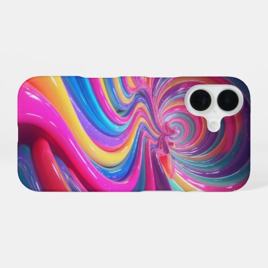 Rainbow Glossy Swirl 3D Abstrakt iPhone 16 Hülle (Rückseite (Horizontal))