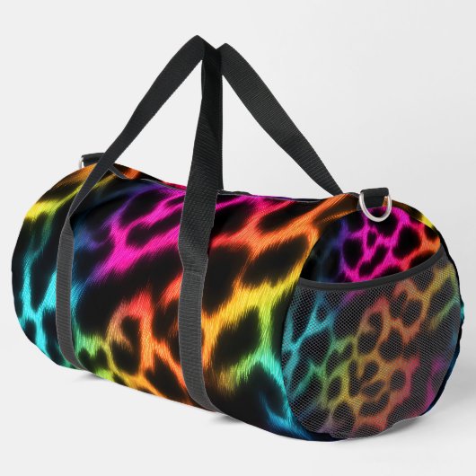 Rainbow Glow Leopard Print Duffle Bag (Rechte Ecke)