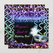 Rainbow Glow Masquerade Mask Birthday Party Einladung (Vorne/Hinten)