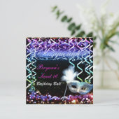 Rainbow Glow Masquerade Mask Birthday Party Einladung (Stehend Vorderseite)