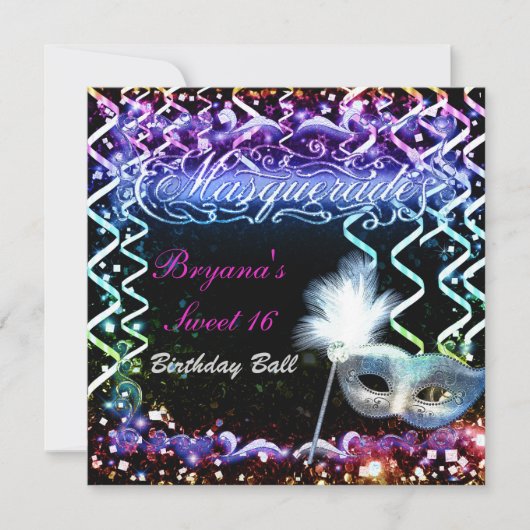 Rainbow Glow Masquerade Mask Birthday Party Einladung (Vorderseite)